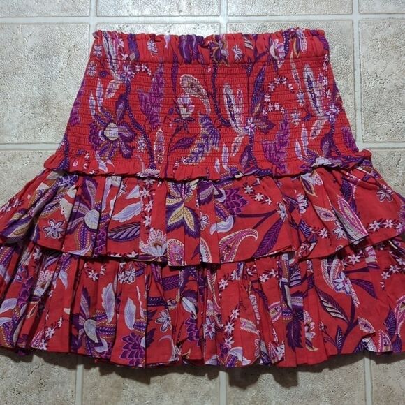 SUNDRY- REDFLORAL TIEREDSKIRT CHERRY sz 1/S - Picture 3 of 8